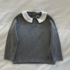 Petit Bateau Gray Long Sleeve Shirt with White Collar